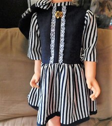 36" PLAYPAL DOLL NAVY BLUE, WHITE STRIPE DRESS, MATCHING HAT OR GREEN PLAID COAT, LAMB COLLAR
